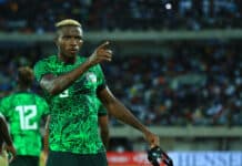 Victor Osimhen celebrates hattrick during the 2023 Africa Cup of Nations Qualifiers game between Nigeria and Sao Tome and Principe